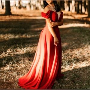 RED corseted dress with high slit!